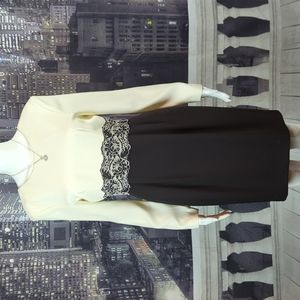 Depeche Mode sz 2P Exquisite Vintage Black & Ivory Lined Dress with Lace Waist